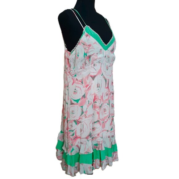 Kenzie Y2K Vintage All Silk Floral Lace Strappy Babydoll Dress Tiered Ruffles 14 - Picture 3 of 10